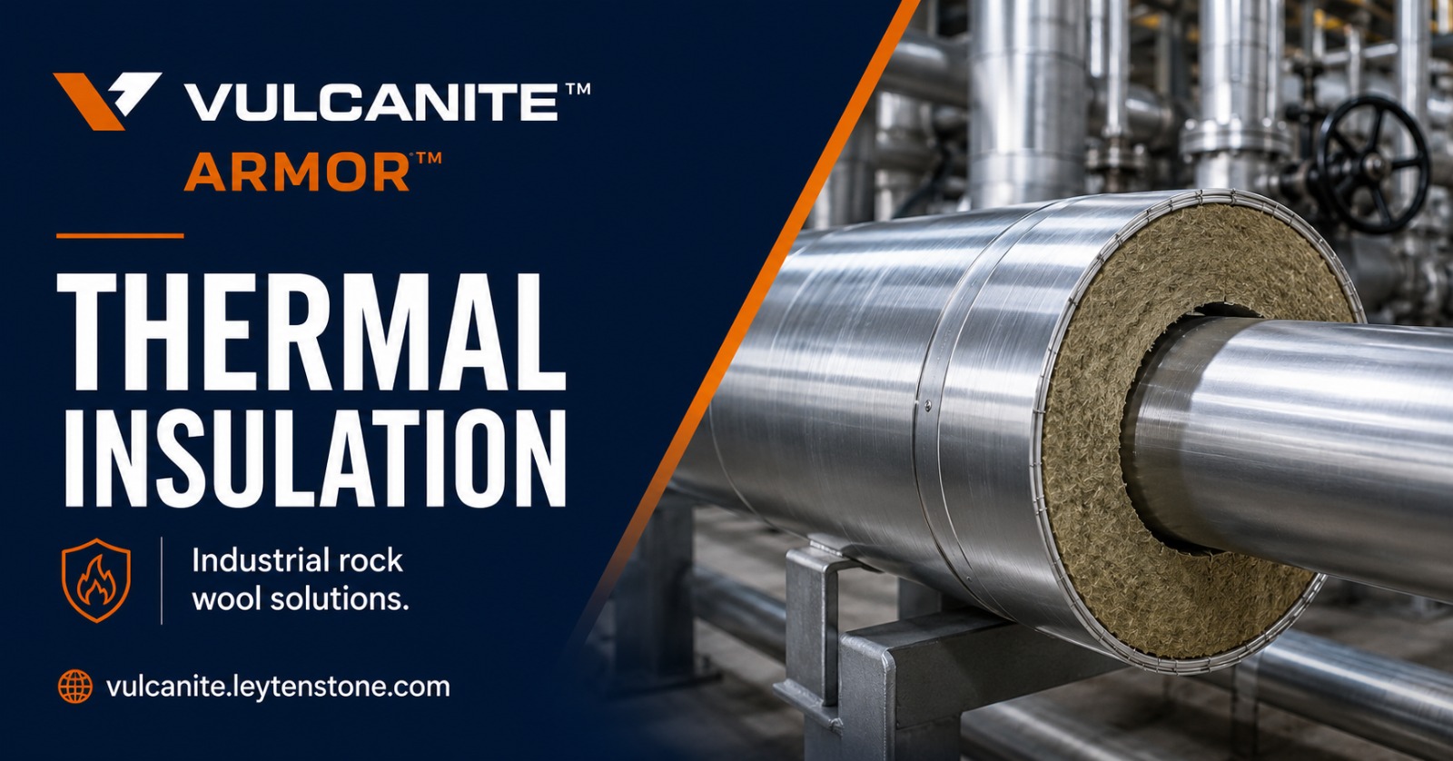 Vulcanite Armor rock wool blanket fitted to industrial pipework