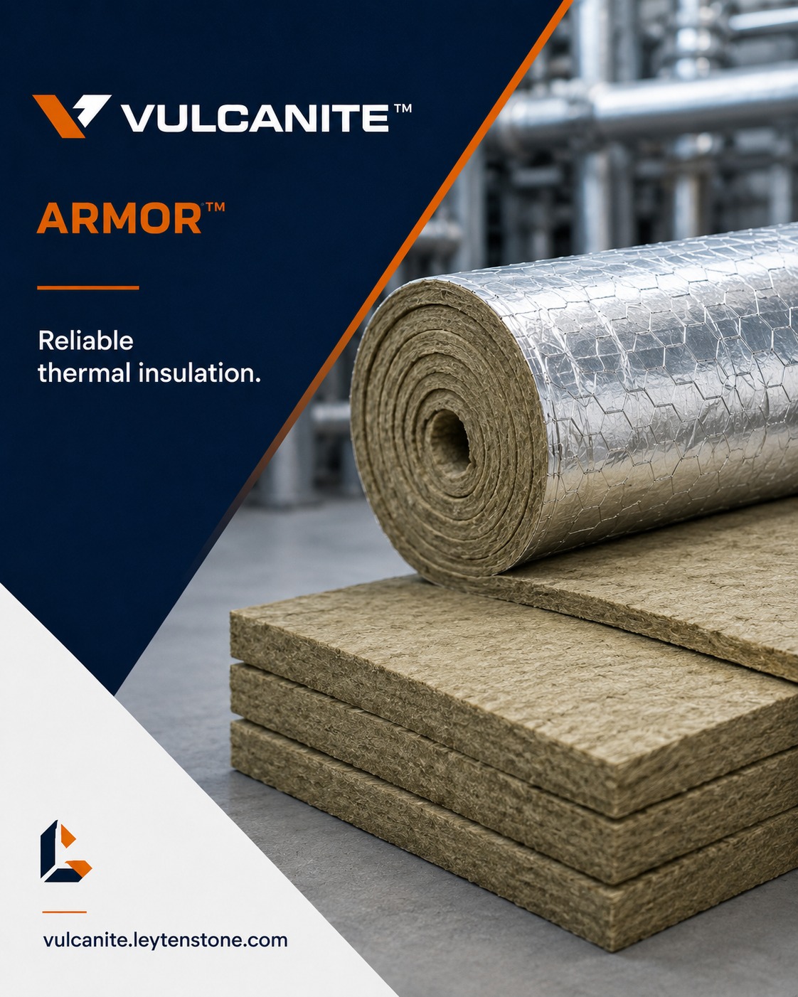 Close-up of the stitched wire mesh facing on Vulcanite Armor rock wool blanket